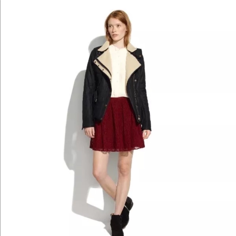 Madewell burgundy floral lace pleat skirt